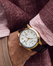 Load image into Gallery viewer, Bulova Wilton GMT Gold with Brown Leather Band