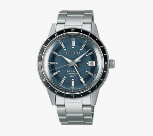 SSK009 SEIKO Men's Blue Dial Silver Stainless Steel Band Presage Automatic GMT Analog Watch