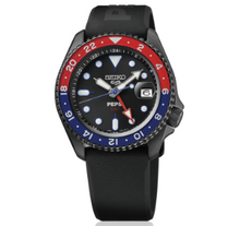 Load image into Gallery viewer, SEIKO 5 Sports x Pepsi® Limited Edition GMT Watch, Automatic Movement, Black Stainless Steel Case, 42.5mm Diameter, Silicon Band SSK047