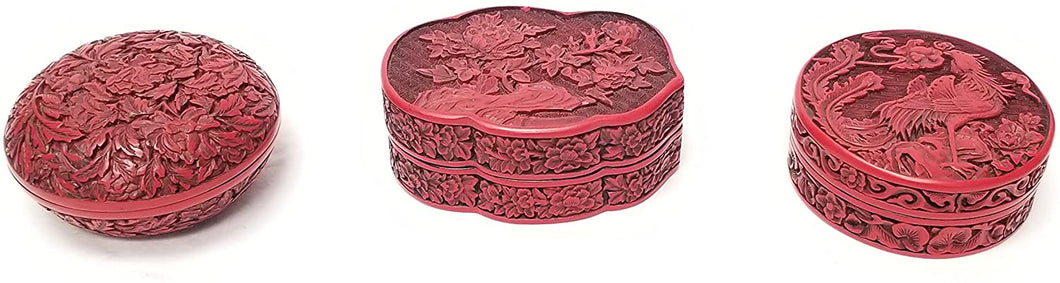 Maitland-Smith Set of Three Painted Faux Cinnabar Lacquer Lidded Boxes 1142-920