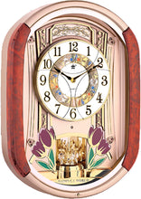 Load image into Gallery viewer, Musical Motion Wall Clock | Melodies and Rhythm Moving Face | Color: Woodgrain and Gold with Crystal | Sound and Movement | LED Lights | Tulips and Butterflies | Music: Classic, Christmas, Theraputic