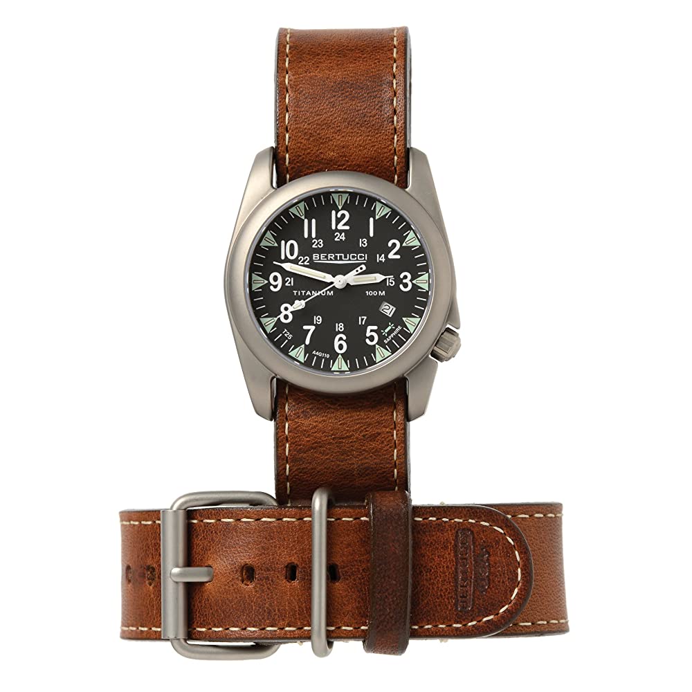 Bertucci H13468 Mens Heritage Patrol Brown Leather Band Black Dial