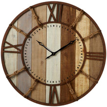Load image into Gallery viewer, Diva At Home 32 Rustic Wooden Slat Round Wall Clock with Knotted Rope Numbers