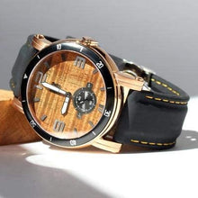 Load image into Gallery viewer, "The Waterman" Hawaiian Koa Wood Watch (47mm, Rose-Gold & Silicone)