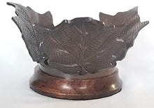 Load image into Gallery viewer, Russ Home Iridescent Light Amber Colored Glass Vase with Metal Leaves and Wooden Base