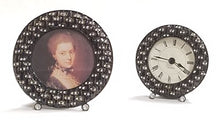 Load image into Gallery viewer, Two's Company Black and Iridescent Jeweled Mini Frame and Mini Clock Set