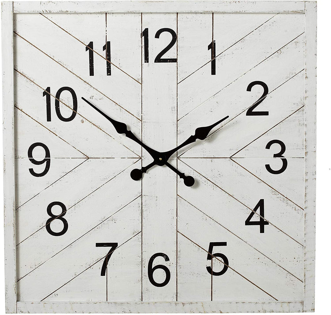 CBK Wood Square Whitewash Shiplap Inlay Wall Clock 158185