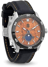 Load image into Gallery viewer, "The Castaway" Hawaiian Koa Wood Watch (47 mm Diameter, Chrome and Black Silicone Band)