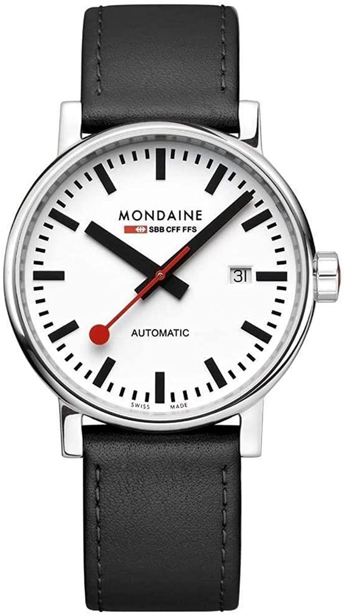 Mondaine Official Swiss Railways Automatic Watch EVO2 | White/Black Leather Strap MSE.40610.LB