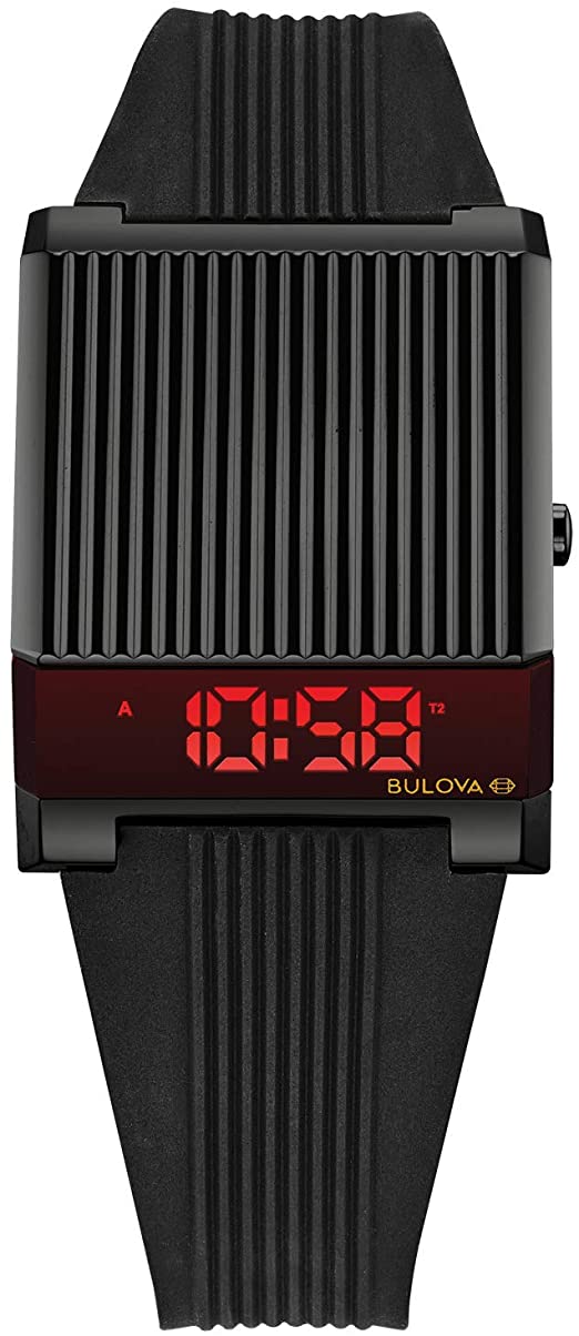 Bulova Archive Series LED Display Mens Stainless Steel with Black Silicone Strap Computron , Black (Model: 98C135)