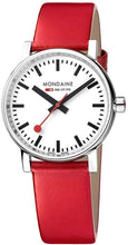 Load image into Gallery viewer, Mondaine SBB Stainless Steel Swiss-Quartz Watch with Leather Strap, red (Model: MSE.35110.LC)