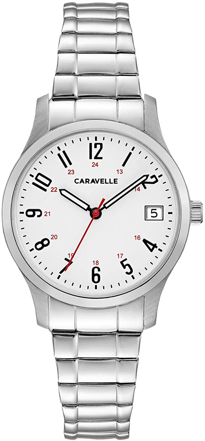 Caravelle Traditional Quartz Ladies Watch, Stainless Steel Silver-Tone Expansion, Silver-Tone (Model: 43M119)