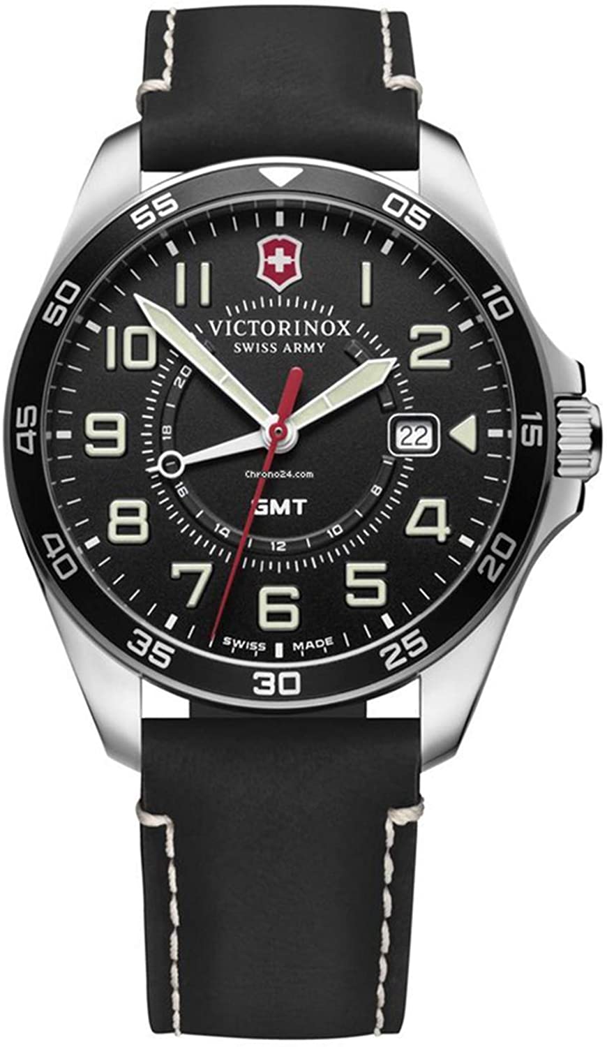 Victorinox FieldForce GMT Black dial, Black Leather Strap