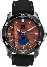 Load image into Gallery viewer, "The Castaway" Hawaiian Koa Wood Watch (47 mm Diameter, Chrome and Black Silicone Band)