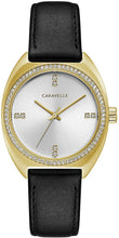 Load image into Gallery viewer, Caravelle Retro Quartz Ladies Watch, Stainless Steel with Black Leather Strap, Gold-Tone (Model: 44L249)
