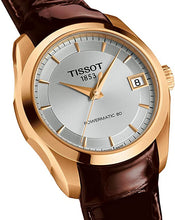 Load image into Gallery viewer, Tissot Women's Couturier 316L Stainless Steel case with Rose Gold PVD Coating Swiss Automatic Watch with Leather Strap, Brown, 18 (Model: T0352073603100)