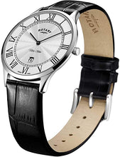 Load image into Gallery viewer, Rotary Mens Ultra Slim Black Leather Strap Steel Case GS08400/29