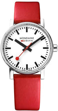Load image into Gallery viewer, Mondaine SBB Stainless Steel Swiss-Quartz Watch with Leather Strap, red (Model: MSE.35110.LC)
