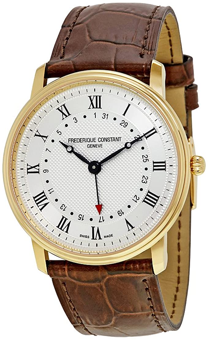 Frederique Slim Line Silver Dial Brown Leather Mens Watch FC-250M5S5