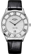 Load image into Gallery viewer, Rotary Mens Ultra Slim Black Leather Strap Steel Case GS08400/29
