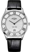 Load image into Gallery viewer, Rotary Mens Ultra Slim Black Leather Strap Steel Case GS08400/29