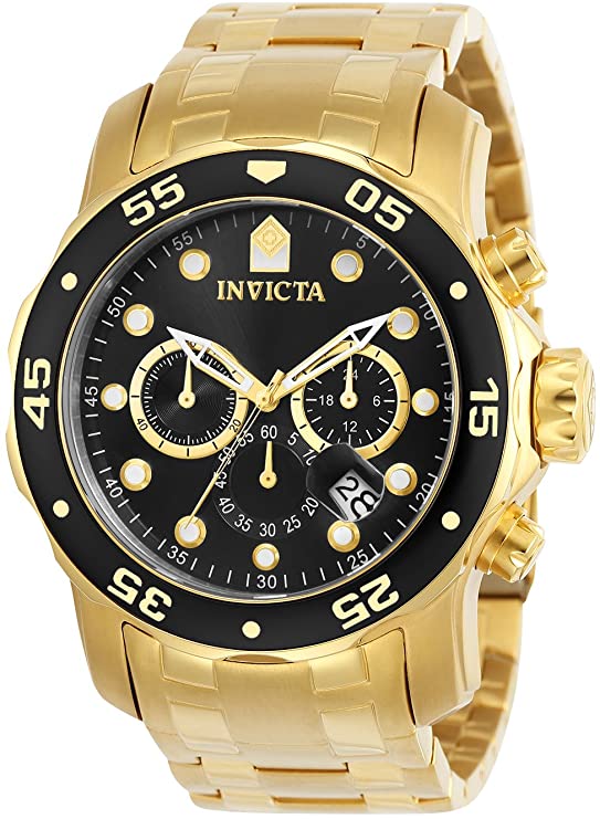 Invicta Men's Pro Diver Scuba 48mm Gold Tone Stainless Steel Chronograph Quartz Watch, Gold/Black (Model: 0072)