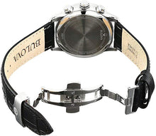 Load image into Gallery viewer, Bulova Classic Chronograph Mens Watch, Stainless Steel with Black Leather Strap, Silver-Tone (Model: 96B310)