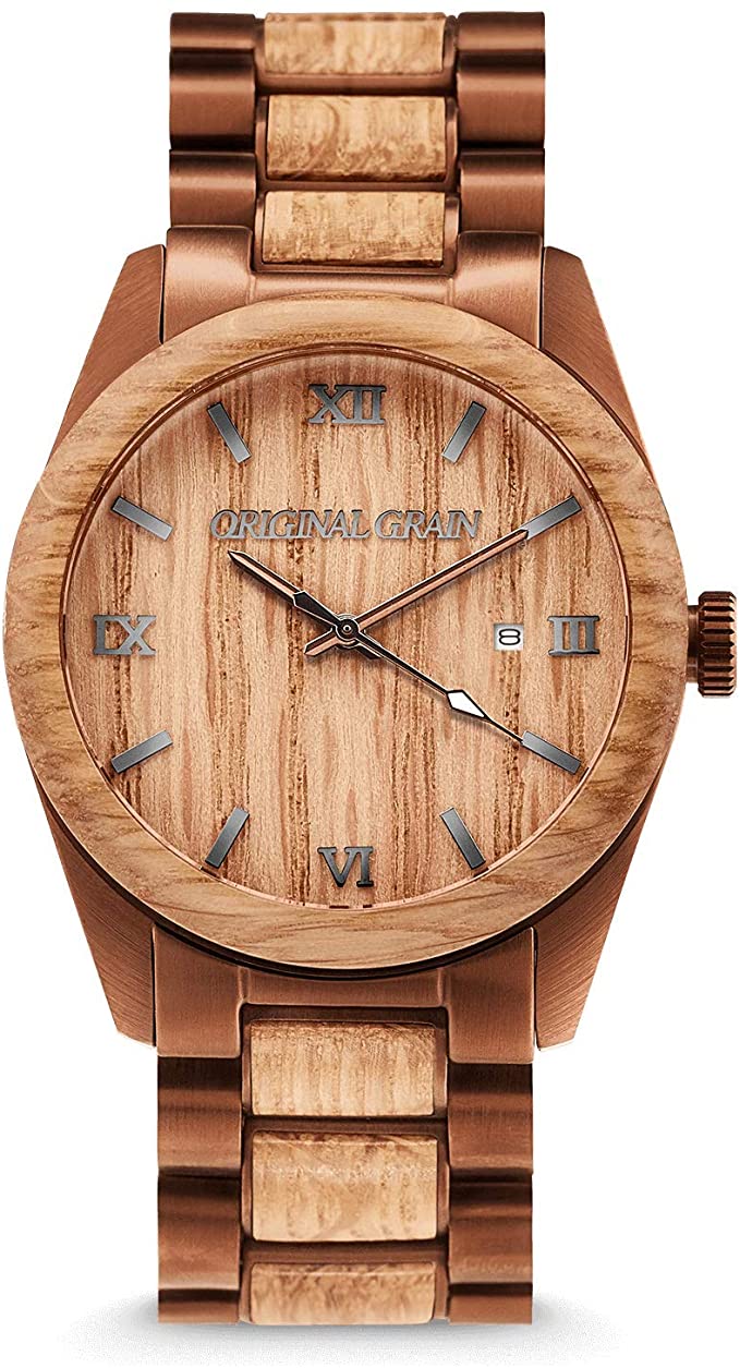 Original Grain Whiskey Espresso Wood Watch - Classic Collection Analog Watch - Japanese Quartz Movement - Wood and Brushed Espresso Stainless Steel - Water Resistant - Wrist Watch for Men - 43MM