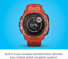 Load image into Gallery viewer, Garmin Instinct Solar, Solar-Powered Rugged Outdoor Smartwatch, Built-in Sports Apps and Health Monitoring, Flame Red