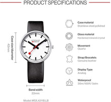 Load image into Gallery viewer, Mondaine Men's SBB Stainless Steel Swiss-Quartz Watch with Leather Strap, Black (Model: MSX.4211B.LB)