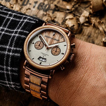 Load image into Gallery viewer, Original Grain Wood Wrist Watch | Alterra Collection 44MM Chronograph Watch | Wood and Stainless Steel Watch Band | Japanese Quartz Movement | Whiskey Barrel Wood
