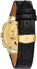 Load image into Gallery viewer, Bulova Curv Chronograph Mens Stainless Steel with Black Leather Strap, Gold-Tone (Model: 97A143)
