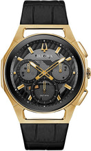 Load image into Gallery viewer, Bulova Curv Chronograph Mens Stainless Steel with Black Leather Strap, Gold-Tone (Model: 97A143)

