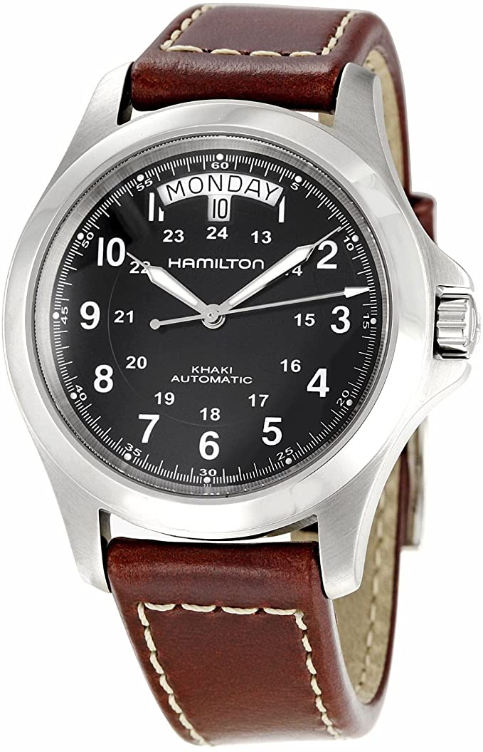 Hamilton Men's Stainless Steel Automatic Watch with Leather Strap, Brown, 20 (Model: H64455533)