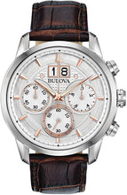 Load image into Gallery viewer, Bulova Classic Chronograph Mens Watch, Stainless Steel with Brown Leather Strap, Silver-Tone (Model: 96B309)
