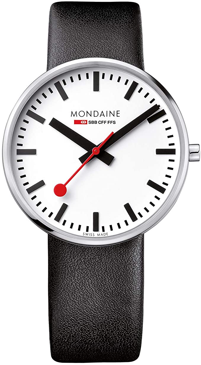Mondaine Men's SBB Stainless Steel Swiss-Quartz Watch with Leather Strap, Black (Model: MSX.4211B.LB)
