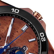 Load image into Gallery viewer, ''The Castaway'' Hawaiian Koa Wood Watch (47 mm Diameter, Copper and Leather Band)