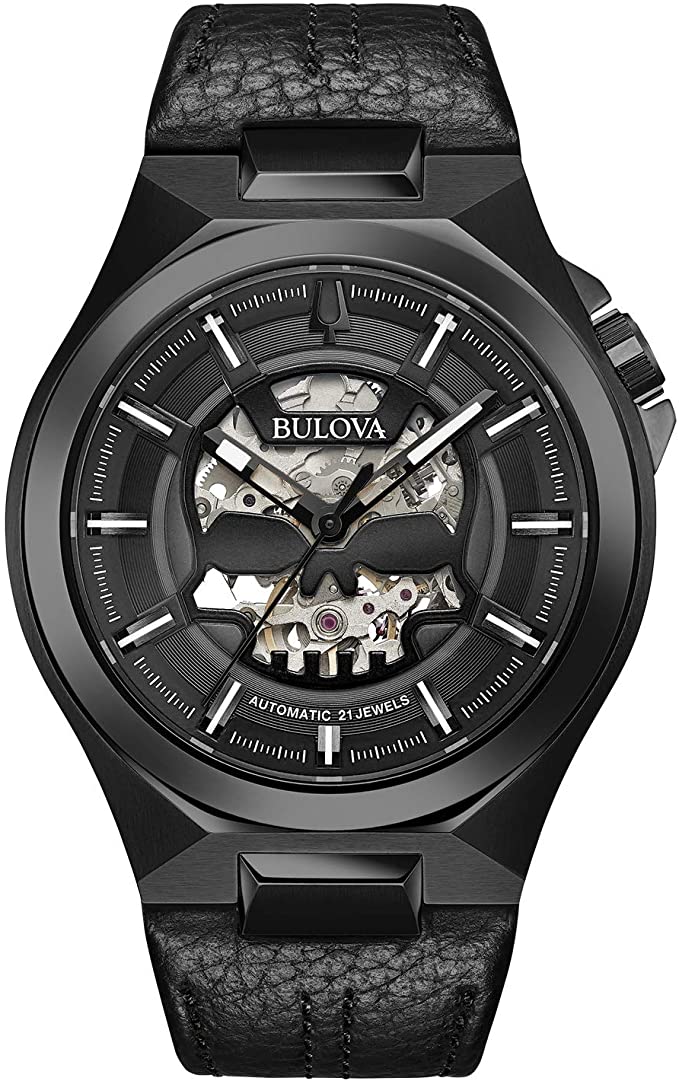 Bulova Classic Automatic Mens Stainless Steel with Black Leather StrapMaquina, Black (Model: 98A238)