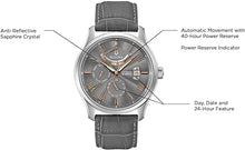 Load image into Gallery viewer, Bulova Classic 6 Hand, Power Reserve Mens Watch, Stainless Steel with Gray Leather Strap, Silver-Tone (Model: 96C143)