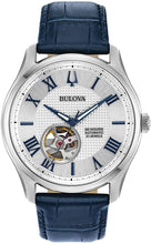 Load image into Gallery viewer, Bulova Classic Automatic Mens Stainless Steel with Blue Leather Strap, Silver-Tone (Model: 96A206)