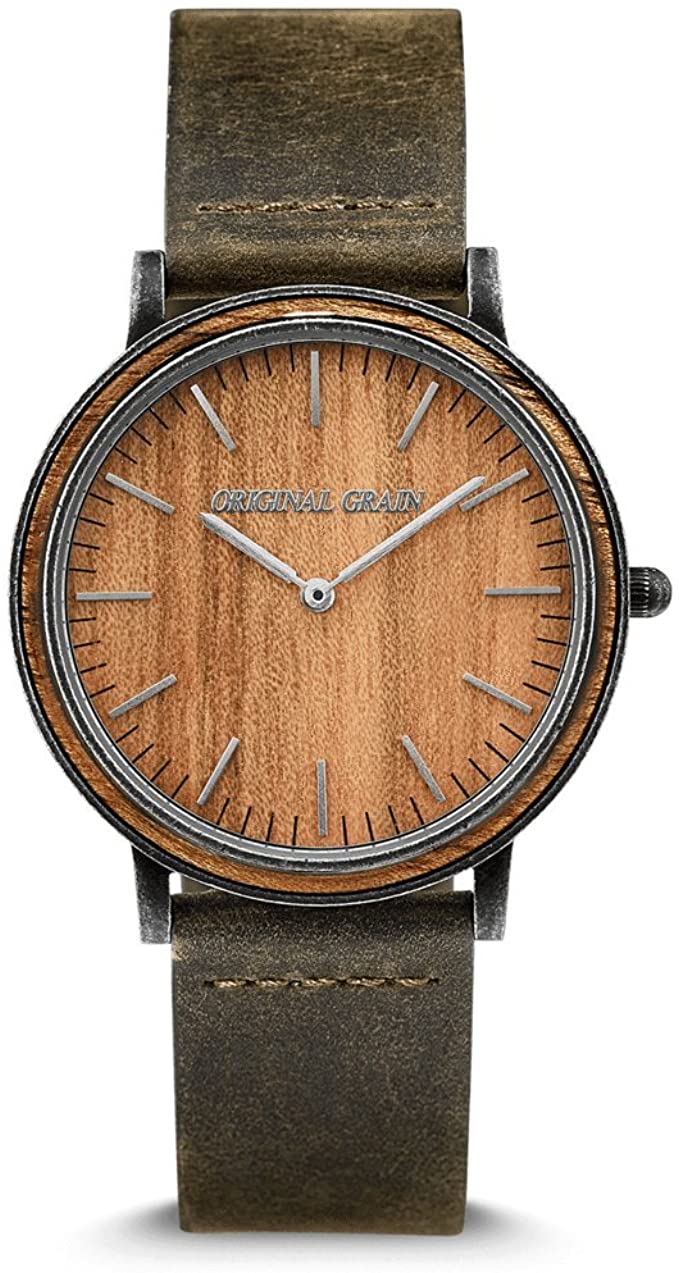 Original Grain Koa Stonewashed Wood Watch - Minimalist Collection Analog Watch - Japanese Quartz Movement - Wood and Stainless Steel - Water Resistant - Hawaiian Koa Wrist Watch - 40MM