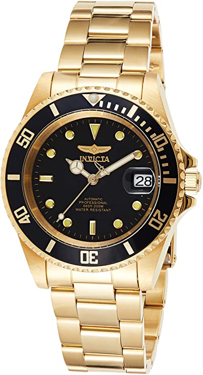 Invicta Men's Pro Diver 40mm Gold Tone Stainless Steel Automatic Watch with Coin Edge Bezel, Gold/Black (Model: 8929OB)