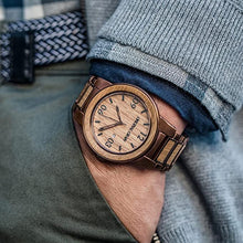Load image into Gallery viewer, Original Grain Whiskey Barrel Wood Watch - Barrel Collection Analog Wrist Watch - Japanese Quartz Movement - Wood and Stainless Steel - Water Resistant - American Oak Wood Watches for Men - 47MM