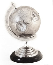 Load image into Gallery viewer, Maitland-Smith Antique Nickel Finished Brass Globe Clock with Black Waxstone Base 1254-195
