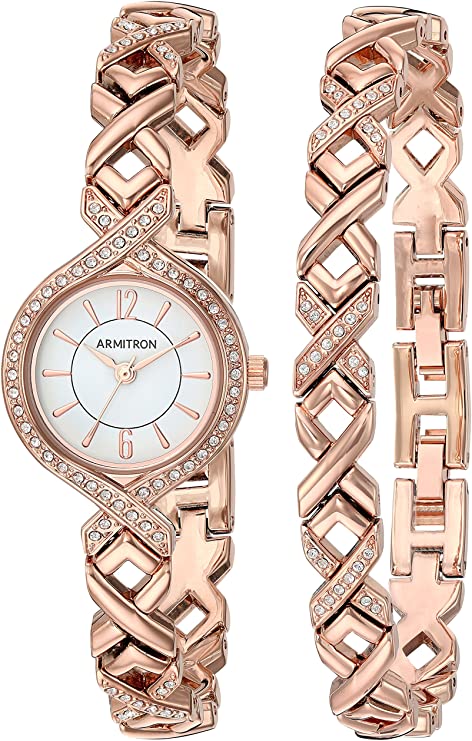 Armitron Women's 75/5412WTRGST Swarovski Crystal Accented Rose Gold-Tone Watch and Bracelet Set