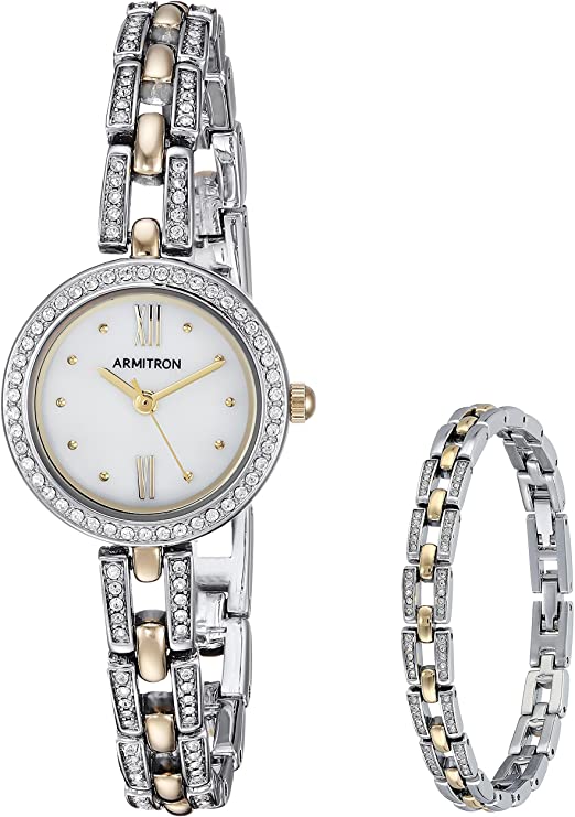 Armitron Women's 75/5528MPTTST Swarovski Crystal Accented Two-Tone Watch and Bracelet Set