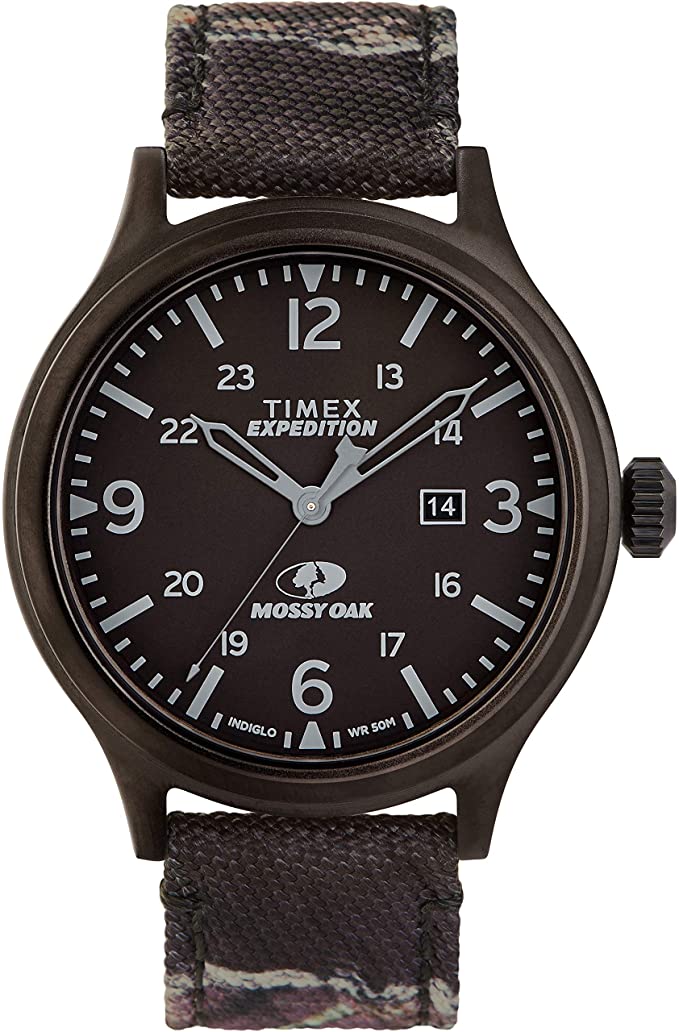 Timex x Mossy Oak Men's Expedition Scout 43mm Watch Â Eclipse Camo Fabric & Leather Strap