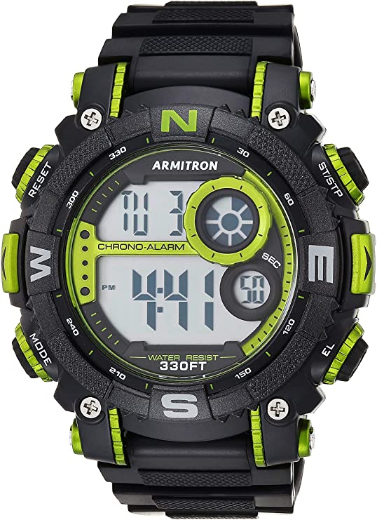 Armitron Men's 40/8284LGN Lime Green Accented Digital Chronograph Black Resin Strap Watch
