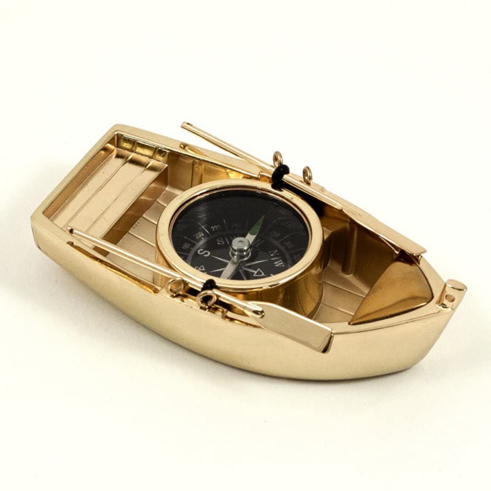 Bey-Berk SQ584T Lacquered Brass Boat with Compass Center, Beige