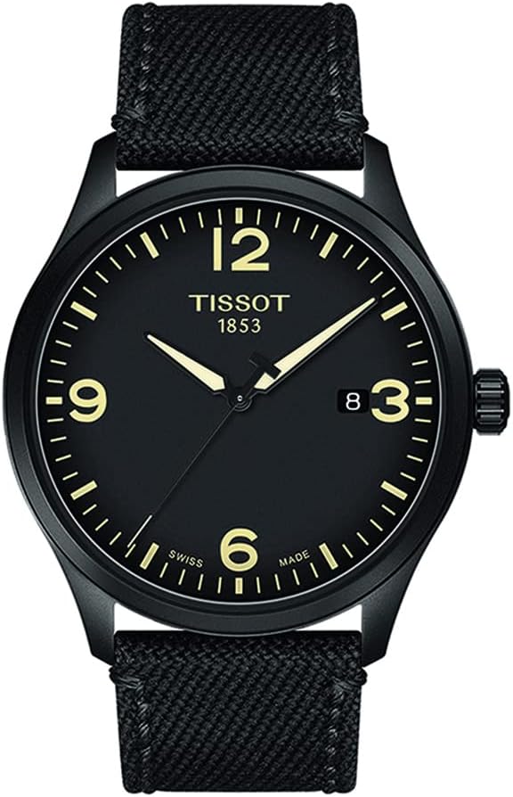 Tissot Mens Gent XL 316L Stainless Steel case with Black PVD Coating Quartz Watch, Black, Textile